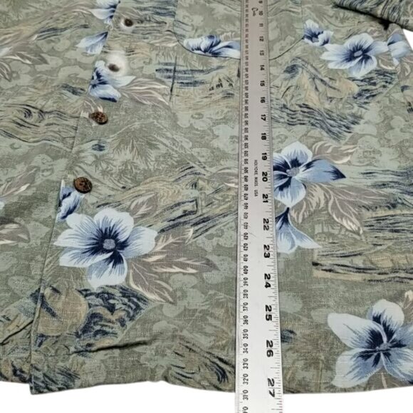 Caribbean Joe Mens Green Hibiscus Floral Short Sleeve‎ Button-Down Shirt S - Picture 6 of 7